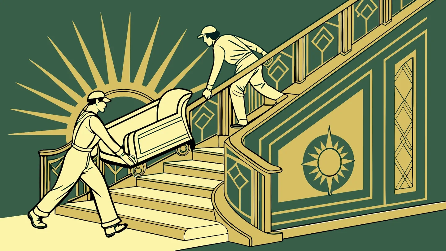 Moving into a 1930s deco walk-up: carrying it up the stairs