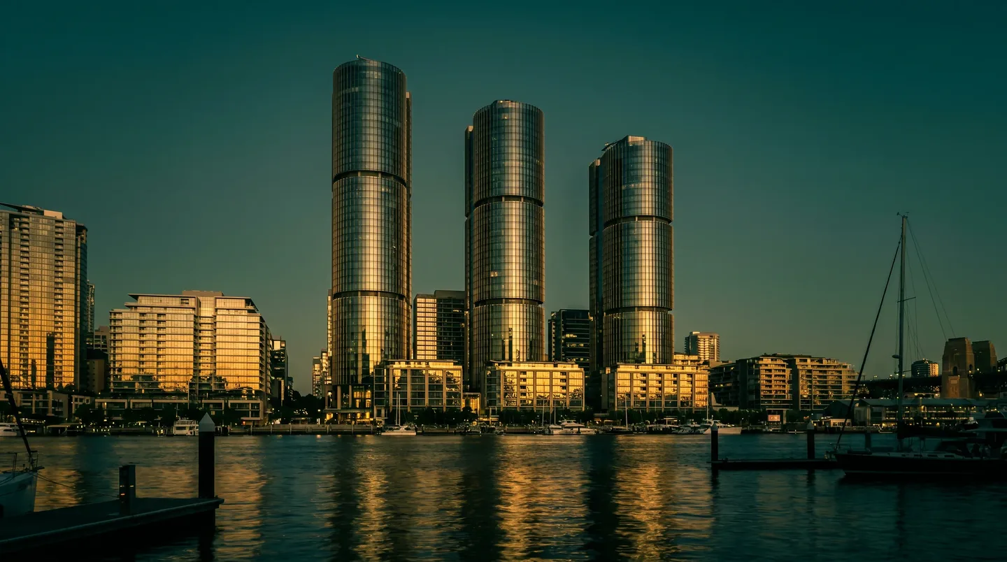 A Barangaroo street scene at dusk