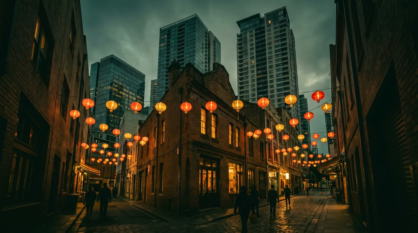 A Haymarket street scene at dusk