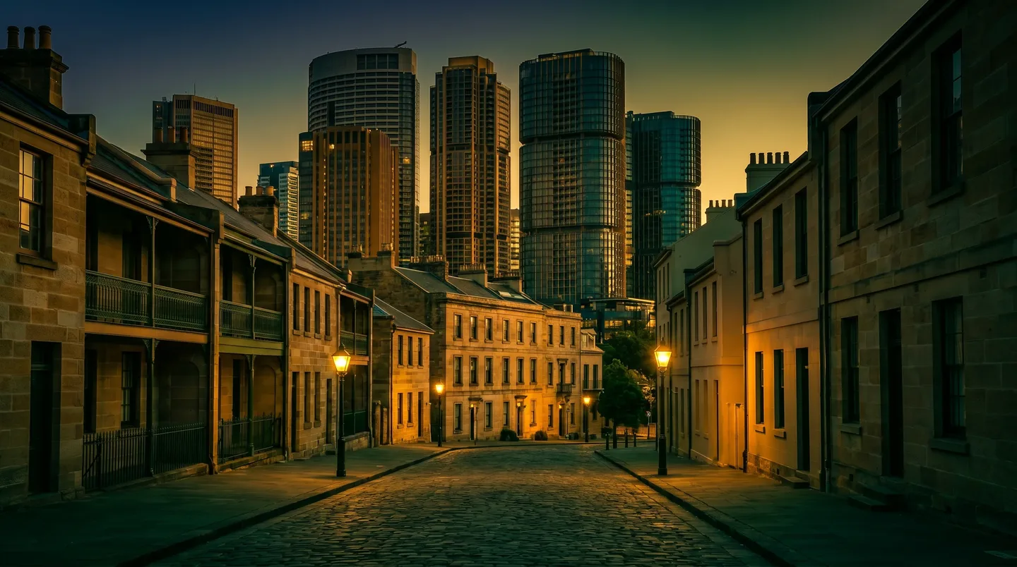 A Millers Point street scene at dusk