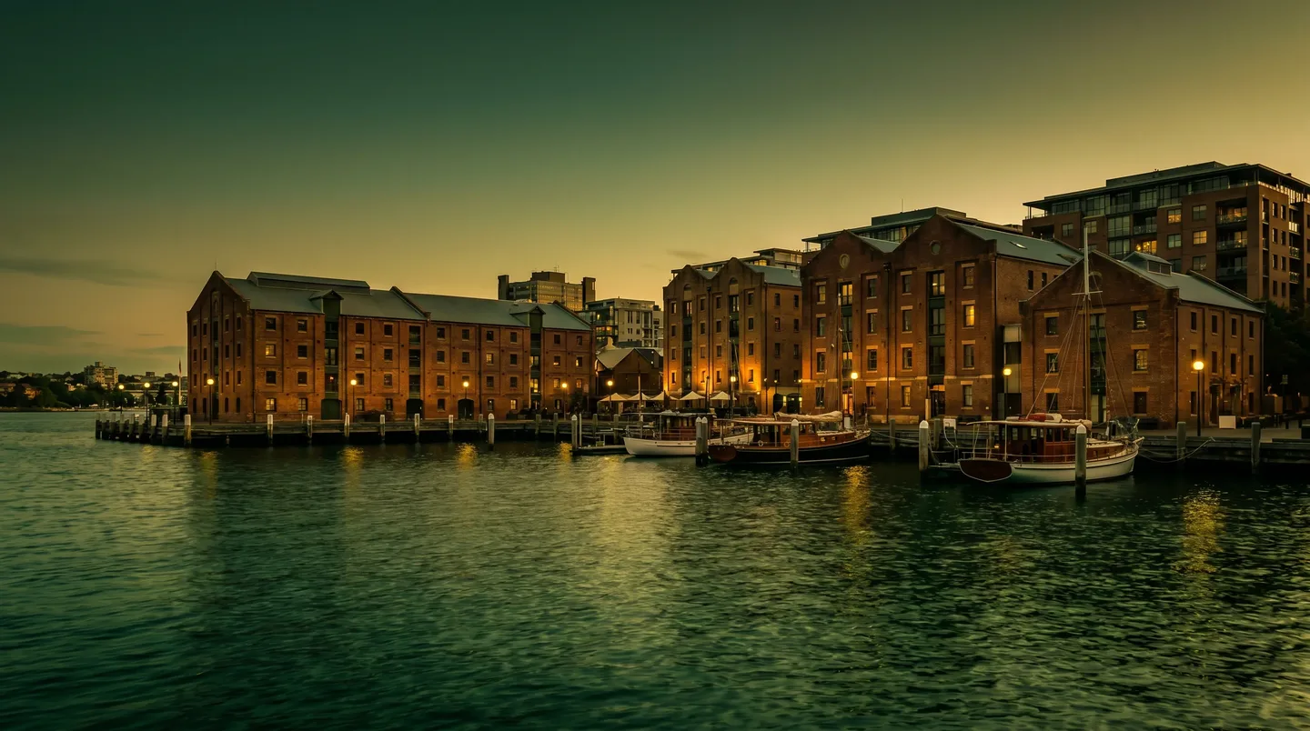 A Pyrmont street scene at dusk
